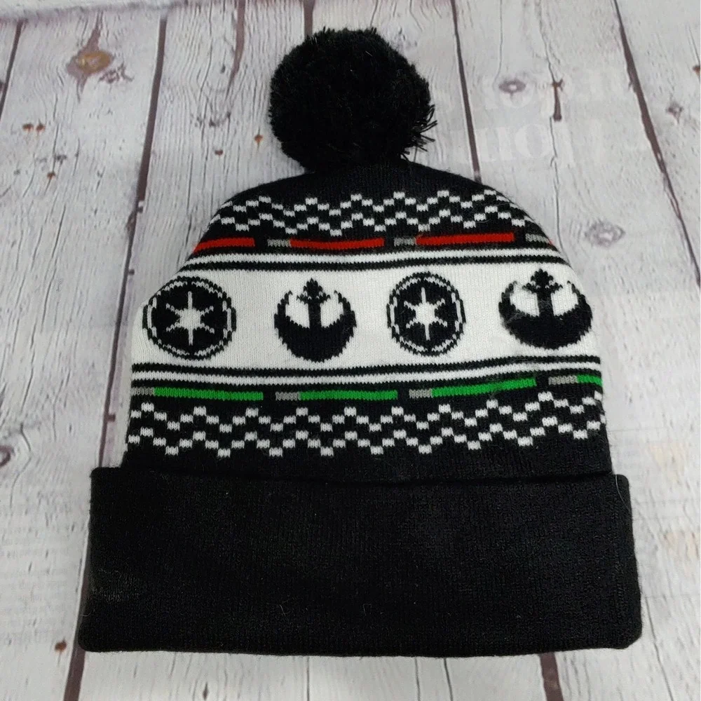 Disney Star Wars Beanie One Size JR Imperial Rebel Pom Black White Cap Boggin
